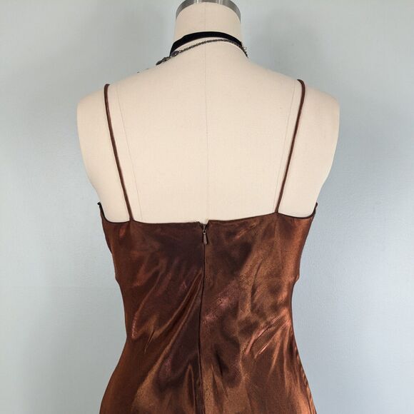 Vintage Morgan Co Prom Dress Maxi Gown Fairy 90s Y2K Split Empire Slip Brown M - Picture 6 of 10